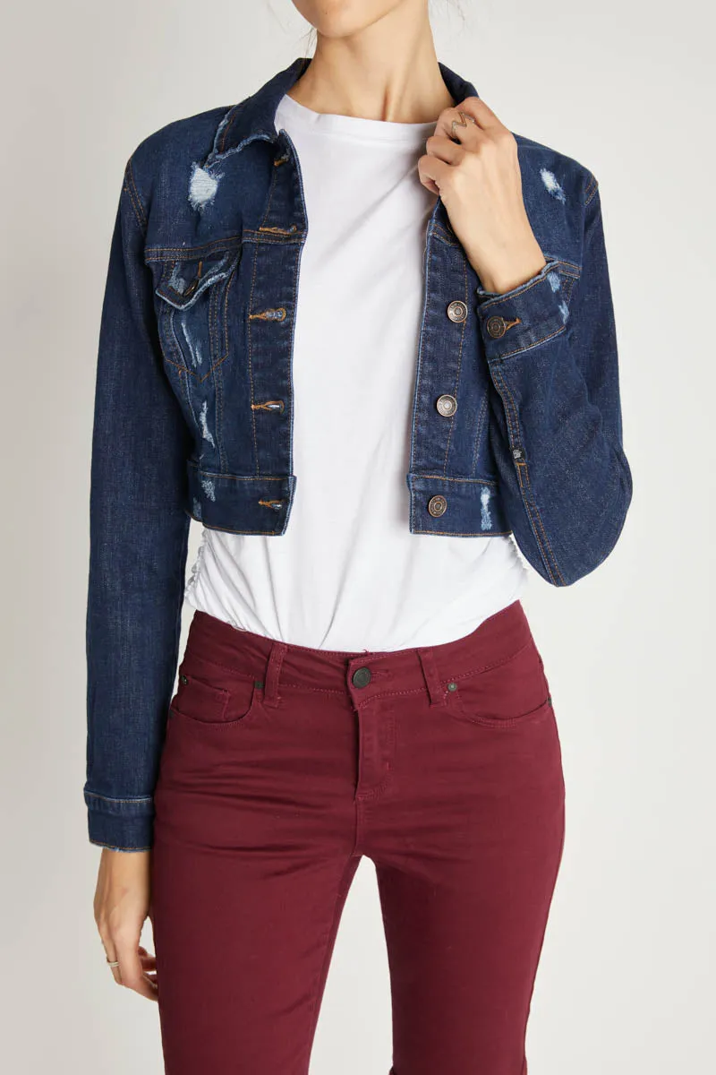 Enjean crop denim jacket with shortened cut