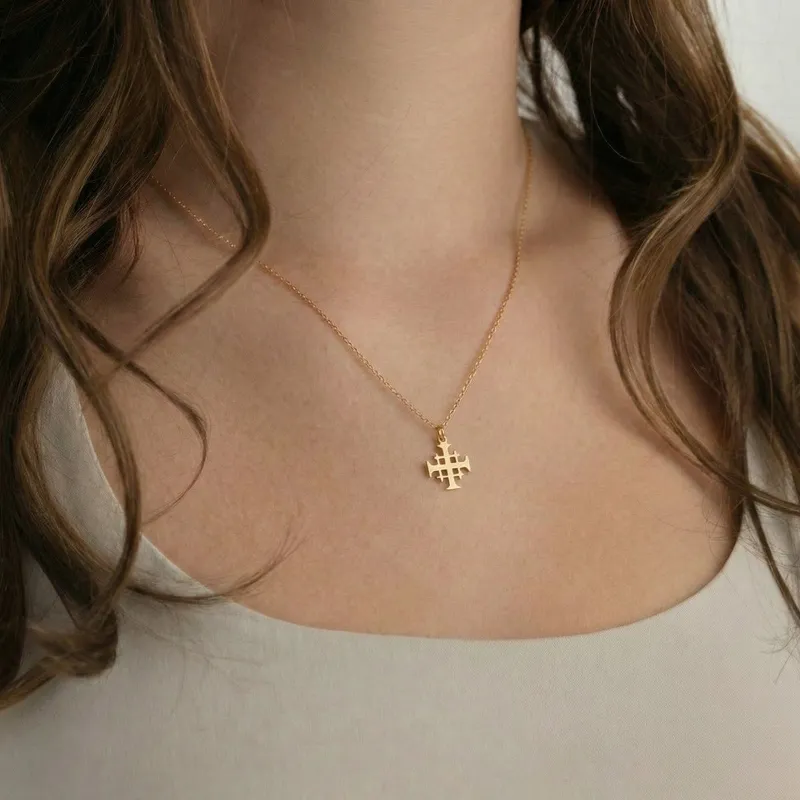 HBD Jerusalem cross necklace pendant on a chain