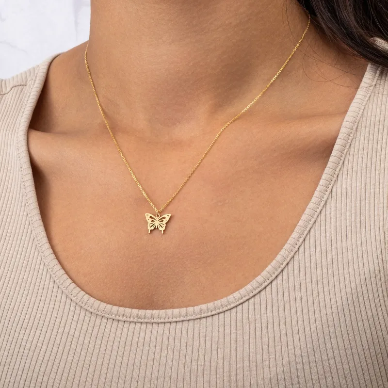 HBD butterfly pendant necklace