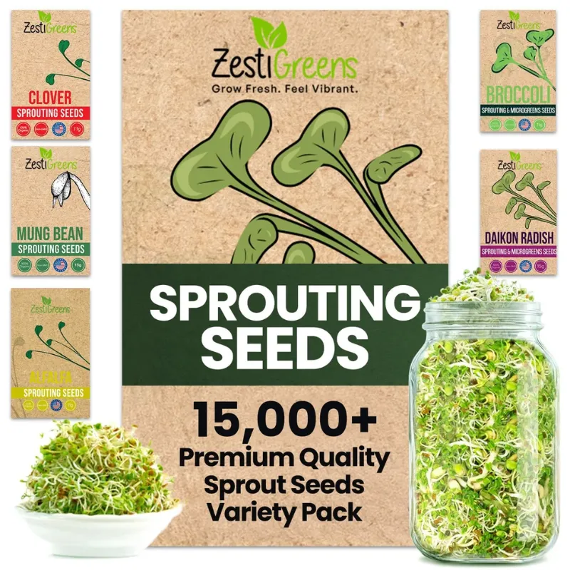 ZestiGreens sprouting seeds in a resealable bag for home germination