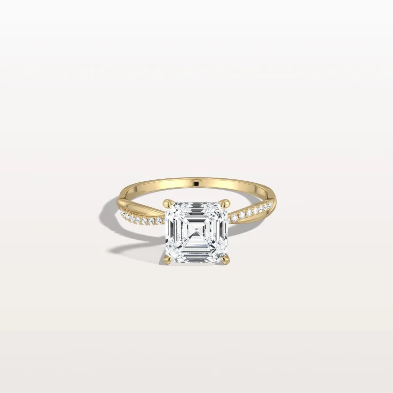 Leonids asscher cut diamond ring showcasing a step-cut square diamond on a sleek band