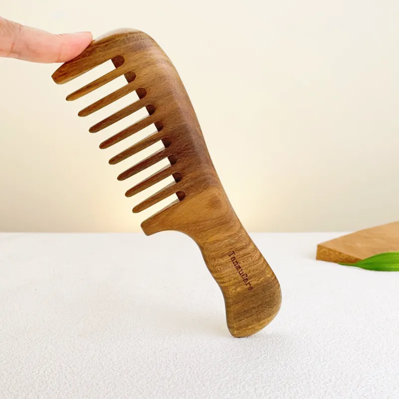 TanmuCare natural sandalwood wide-tooth curly hair pick comb