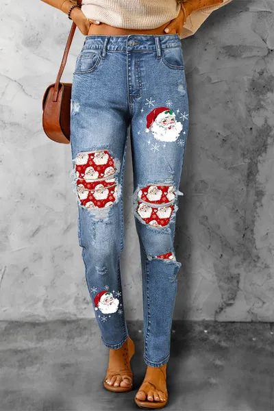 ALELLY santa jeans with festive Christmas-themed novelty design