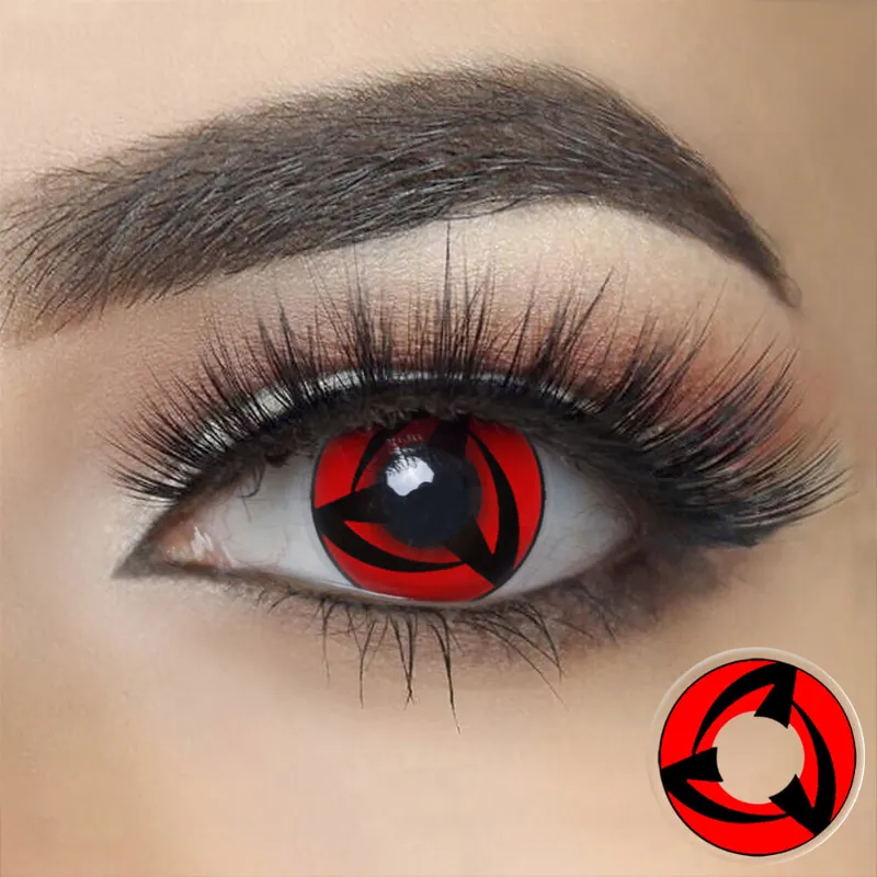 Lenself sharingan contacts with a red and black Sharingan eye pattern