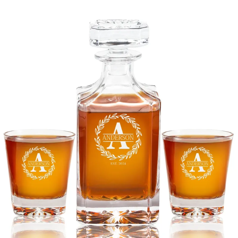 Frolk etched decanter and glasses