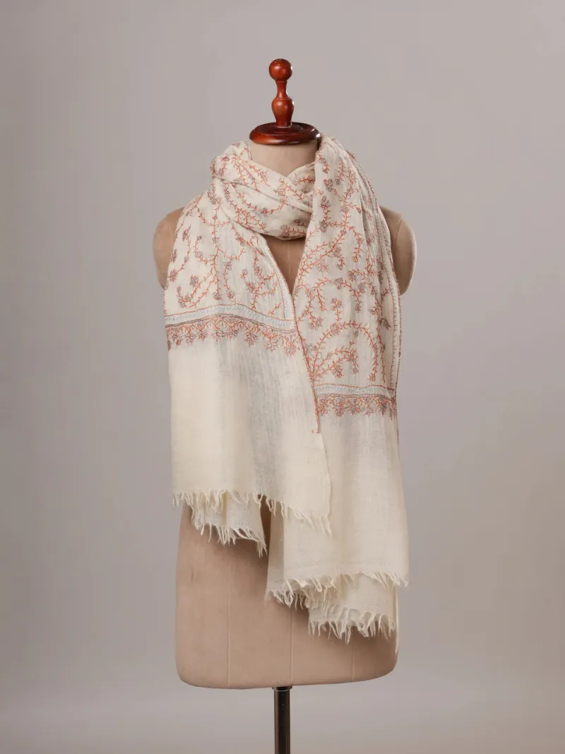 Shahkaar white shawl displayed flat or draped