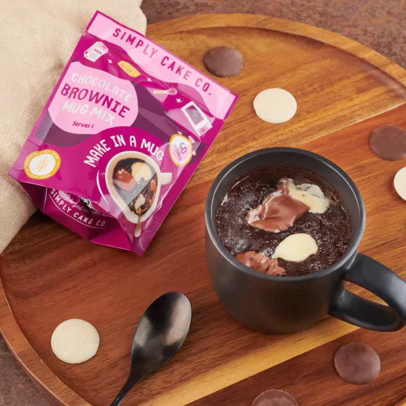 Simply Cake Co brownie in a mug using brownie mix