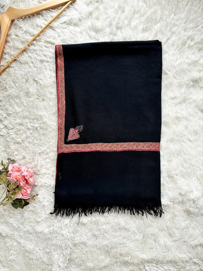 Shahkaar black pashmina shawl folded and displayed