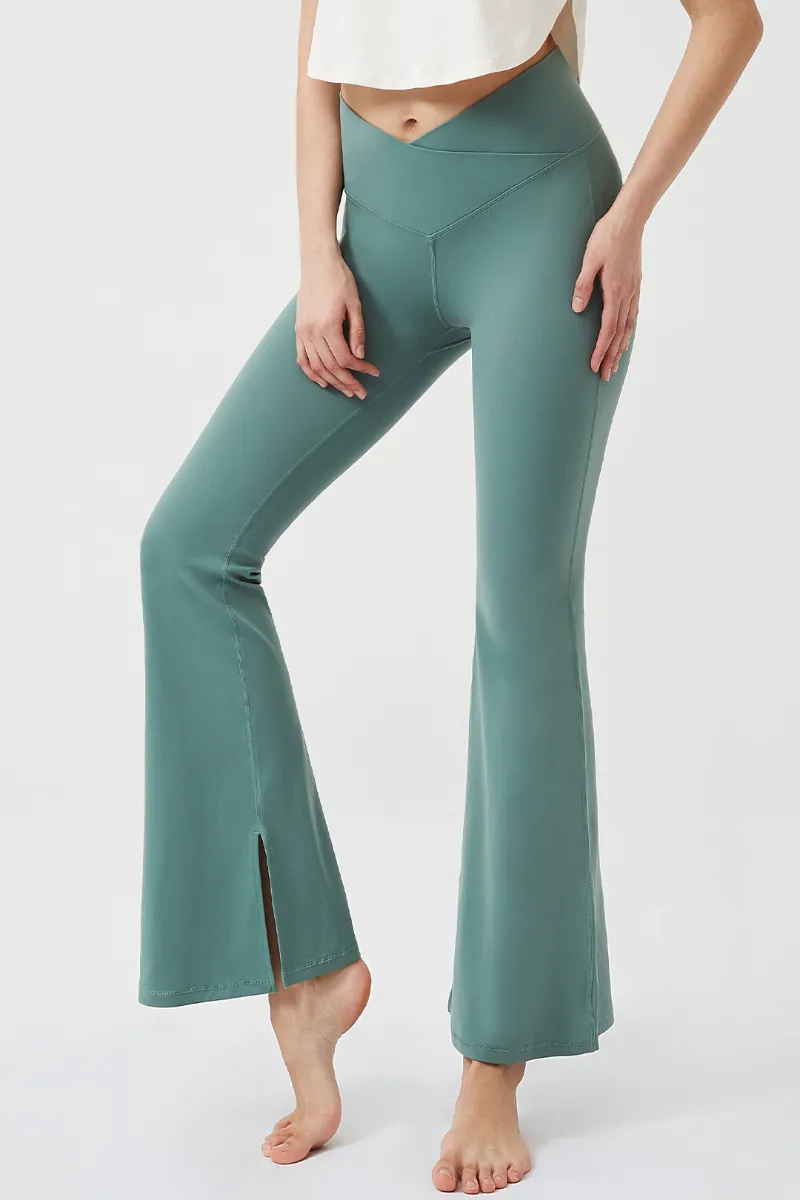 RexingSports flare leggings with pockets, a pair of black flare leggings featuring side pocket openings
