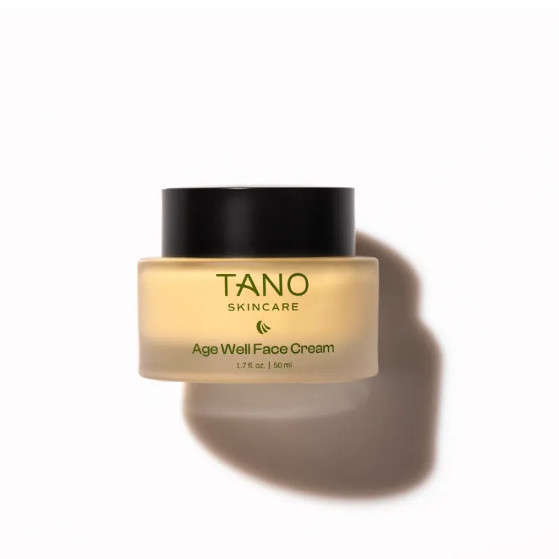 Tano Skincare lv anti-aging moisturizer in a jar with a gold lid