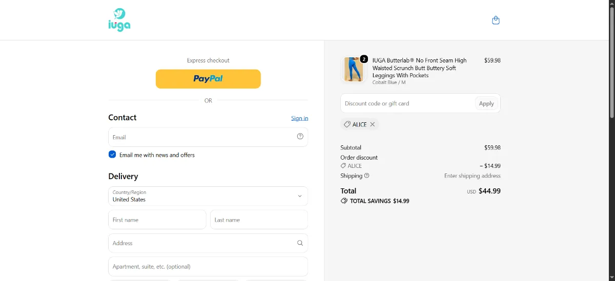 The IUGA checkout, with the discount code box