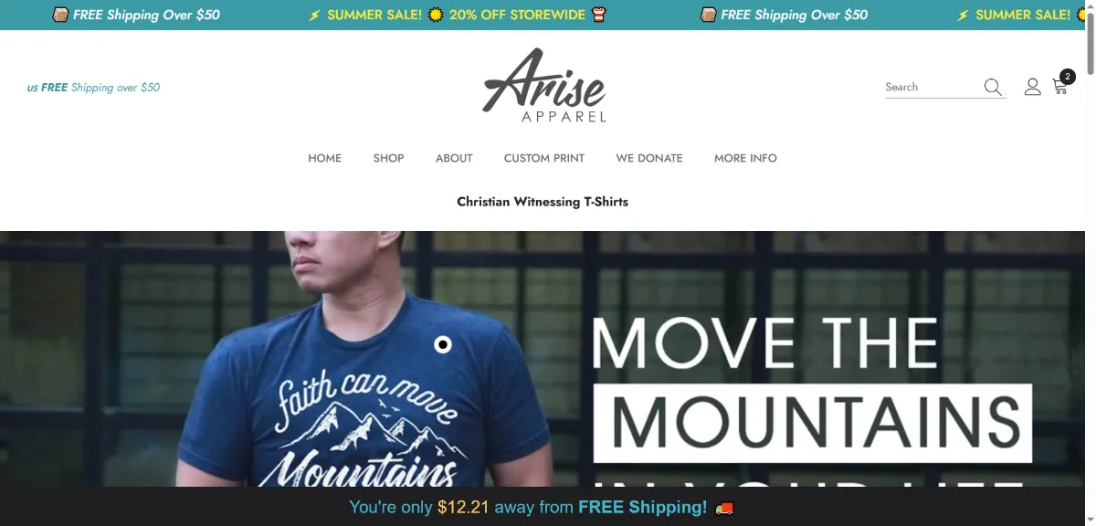 The Arise Apparel home page