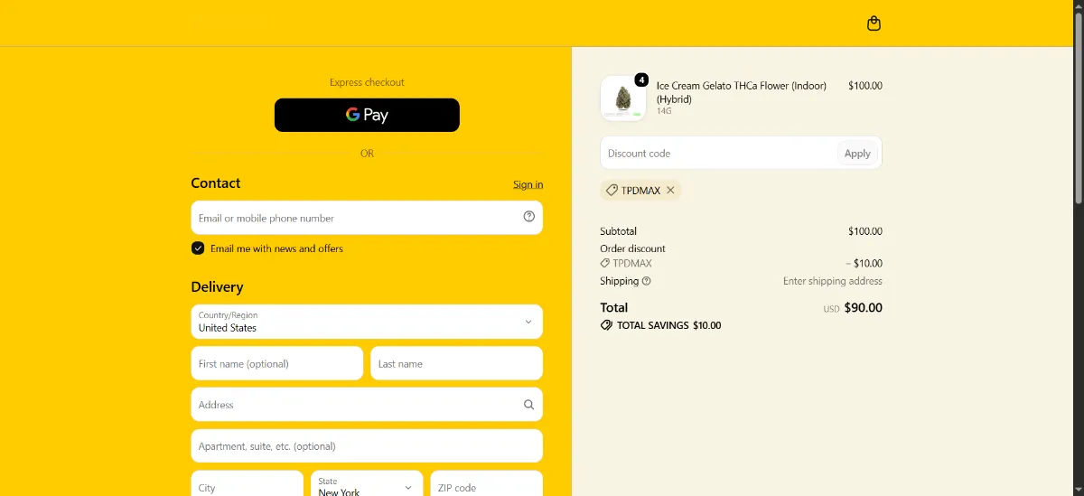 The Hipuffy checkout, with the discount code box