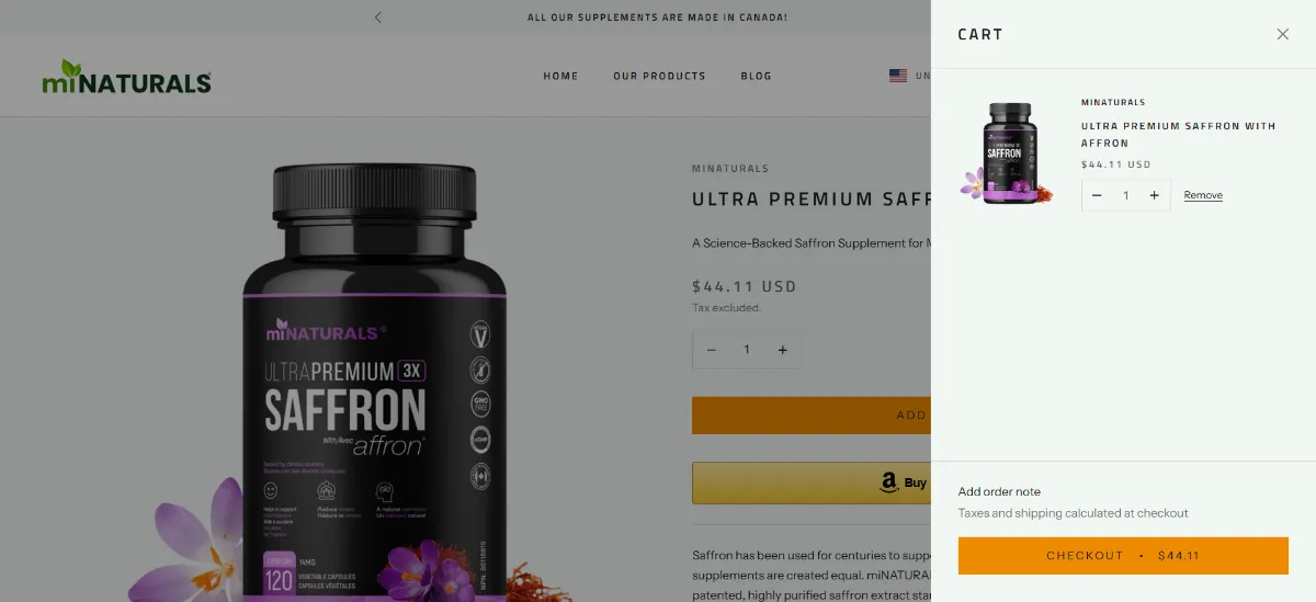 The Minaturals Nutrition cart