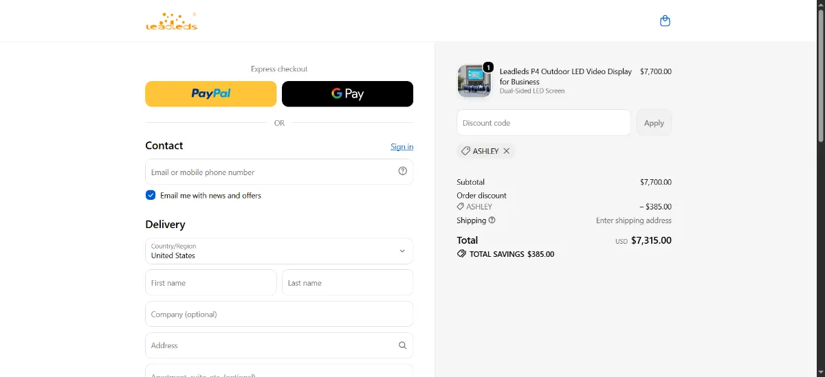 The Untsmart checkout, with the discount code box