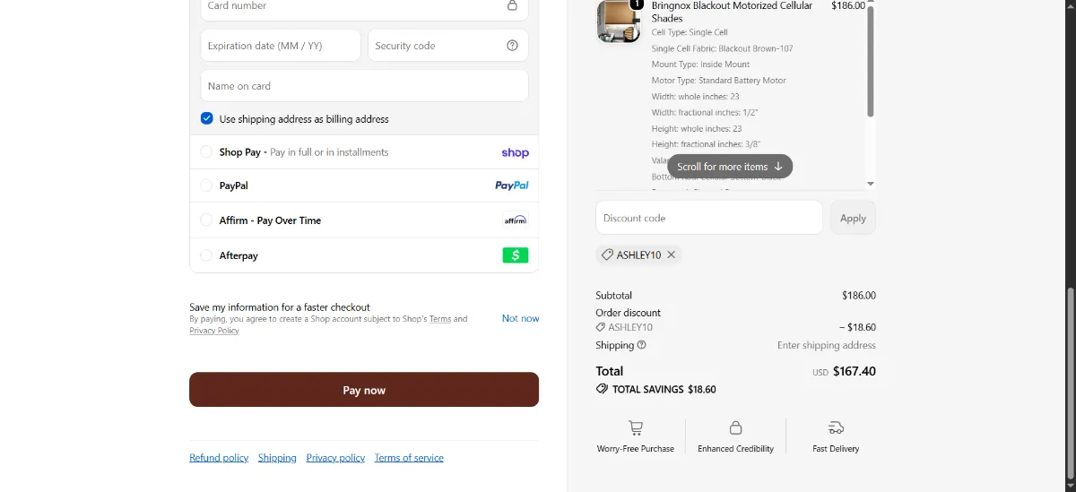 The Bringnox checkout, with the discount code box
