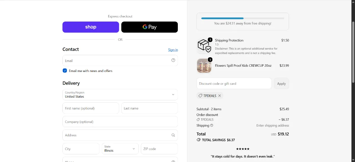 The The Mum Crew checkout, with the discount code box