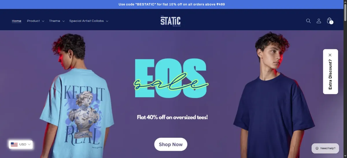The The Static Store home page