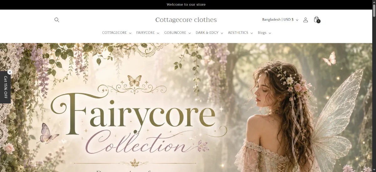 The Сottagecore clothes home page