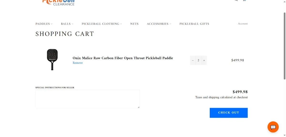 The Pickleball Clearance cart