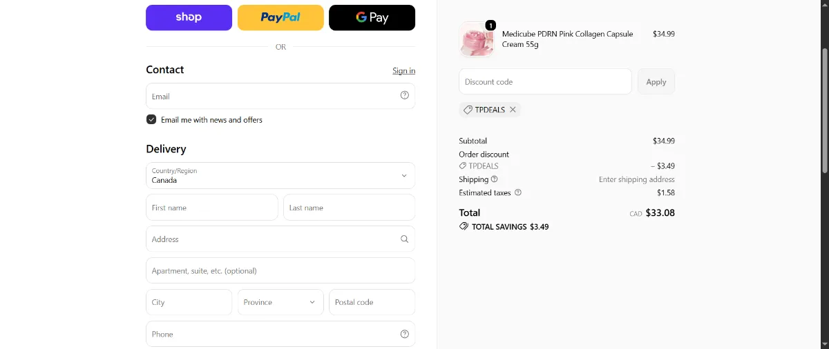The Lakinza K-beauty checkout, with the discount code box