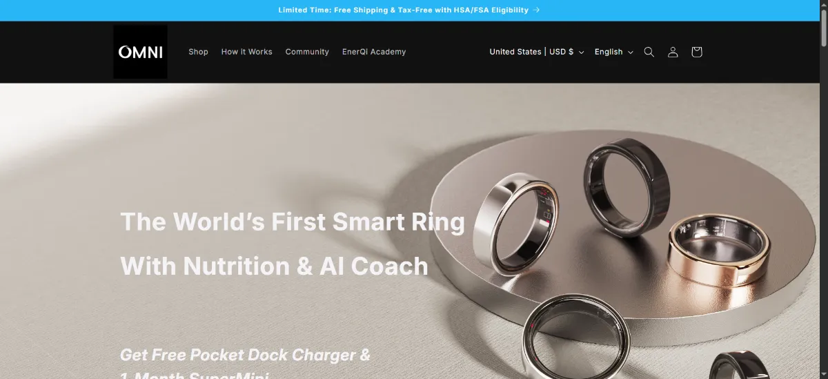 The Omni Health Ring home page