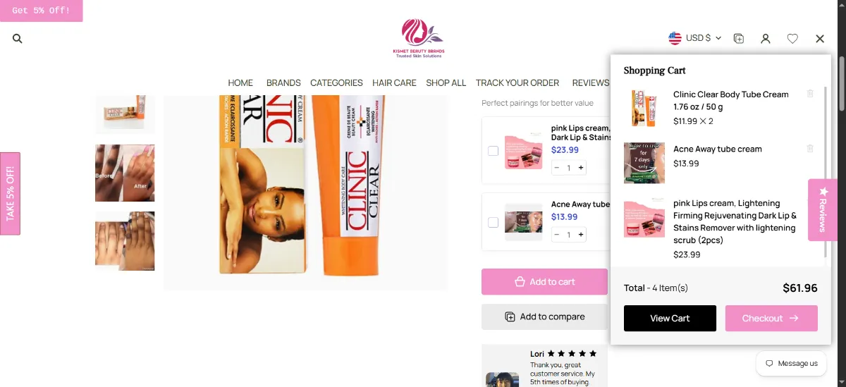 The Kismet Beauty Brands cart