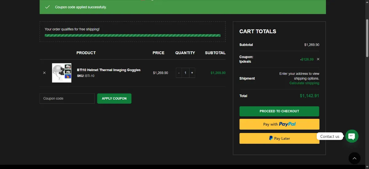 The Usnighthawk checkout, with the discount code box