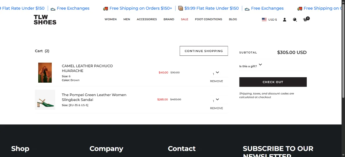 The TLW Shoes cart