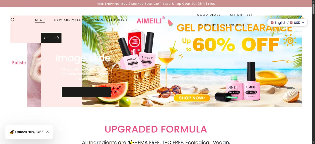 The Aimeili Gel Polish home page