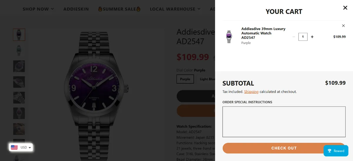 The Addiesdive Watches cart