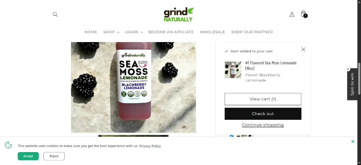 The Grind Naturally Organics cart