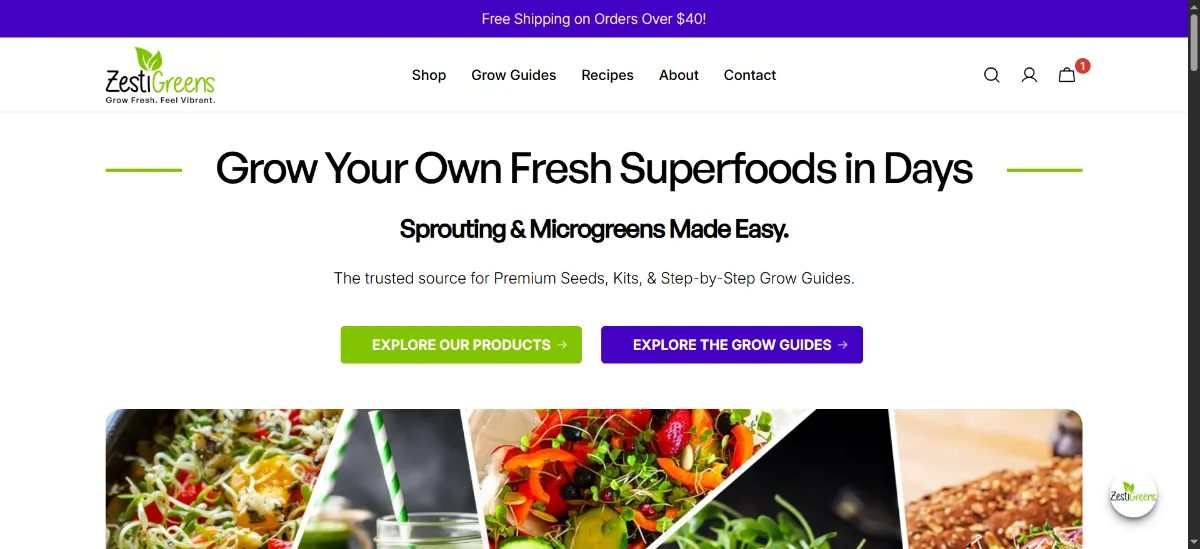 The ZestiGreens home page