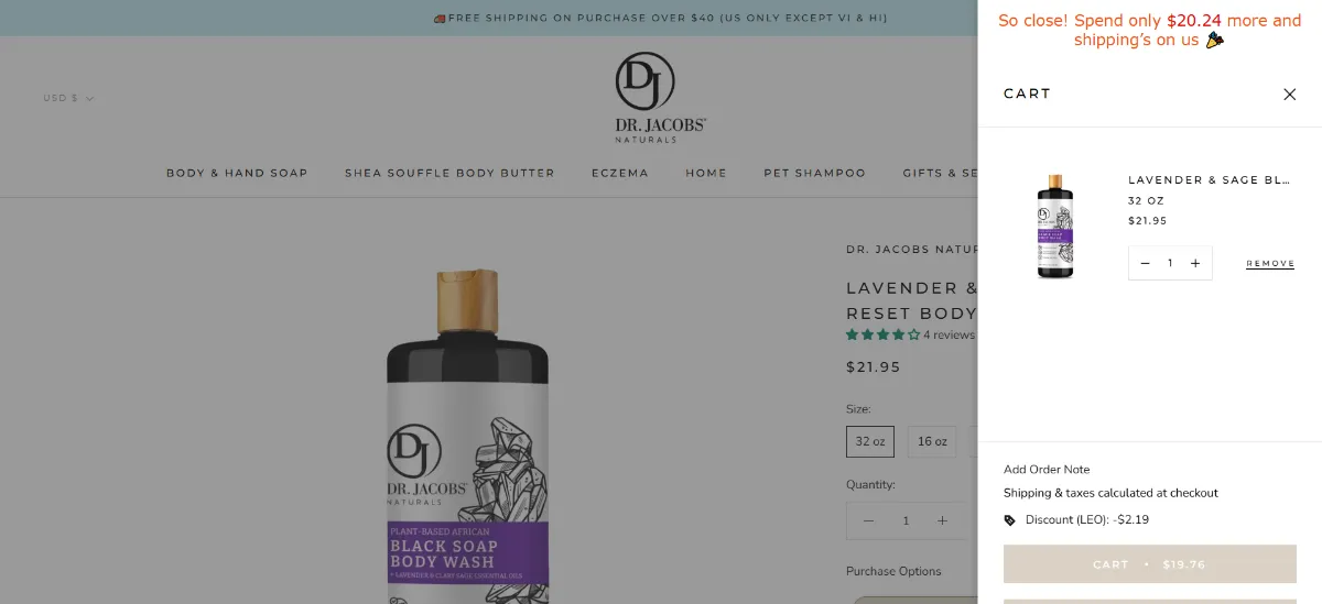 The Dr Jacobs Naturals cart