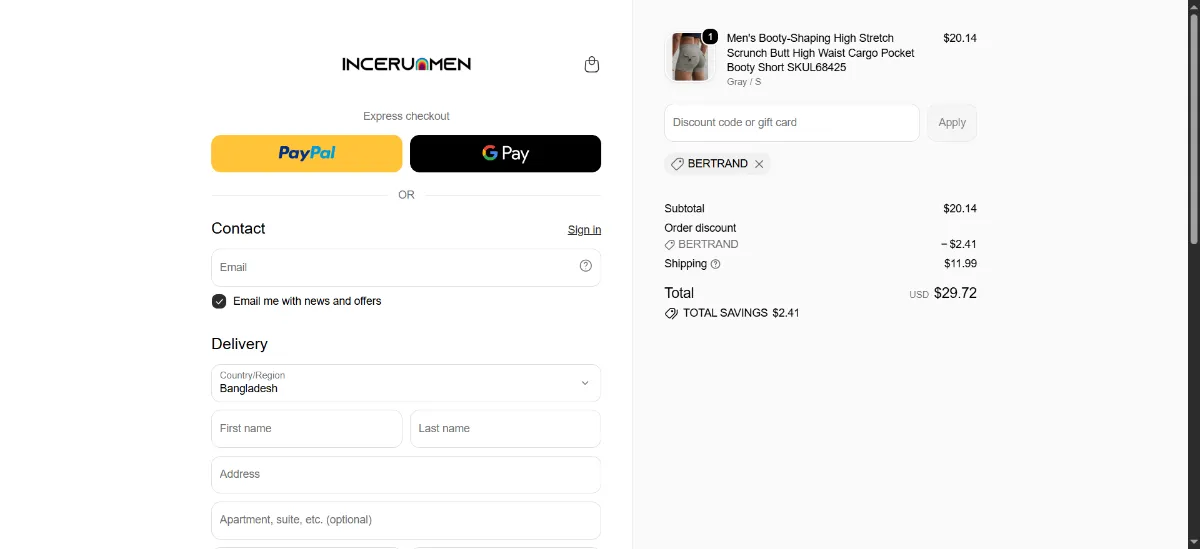 The Incerunmen checkout, with the discount code box