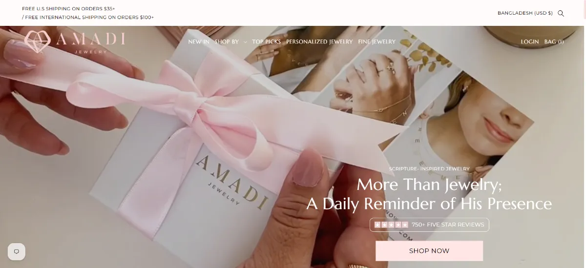 The AMADI Jewelry home page