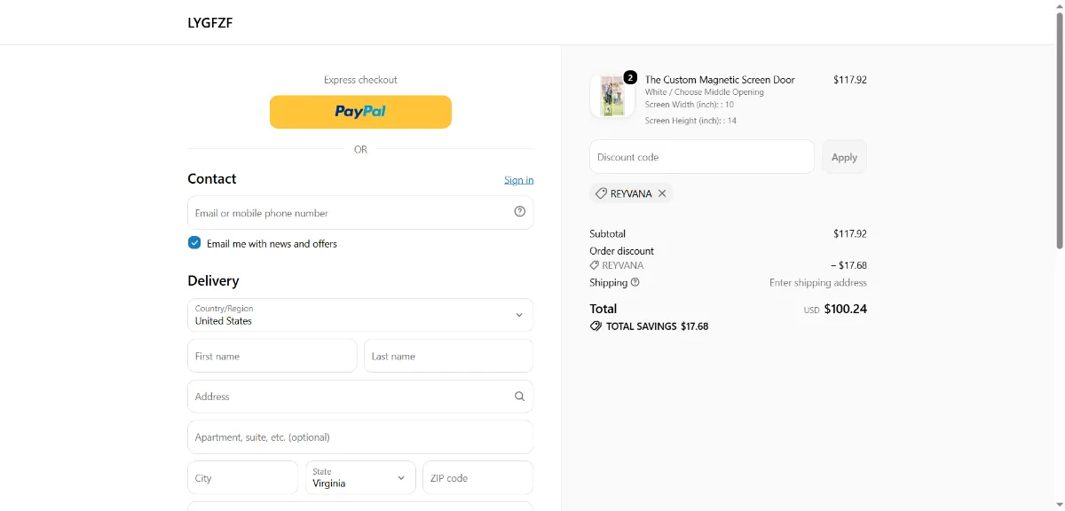 The Lygfzf checkout, with the discount code box