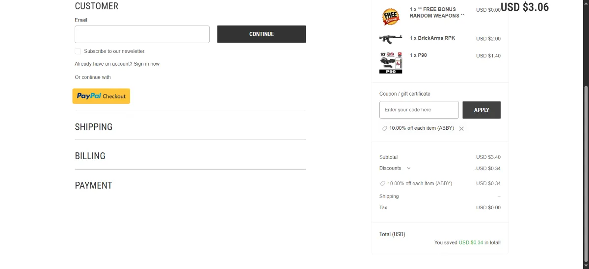 The Brick Republic checkout, with the coupon code box