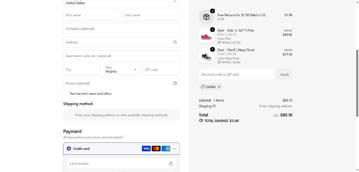 The Pediped checkout, with the discount code box