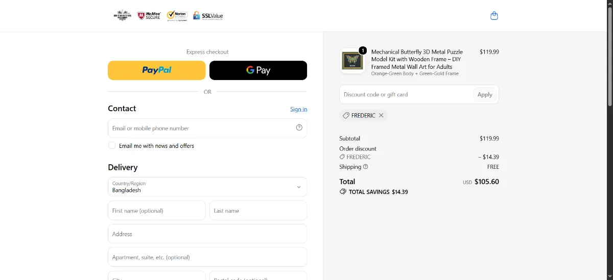 The Metalkitor checkout, with the discount code box