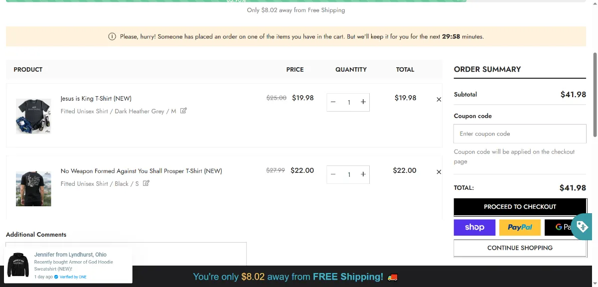 The Arise Apparel cart