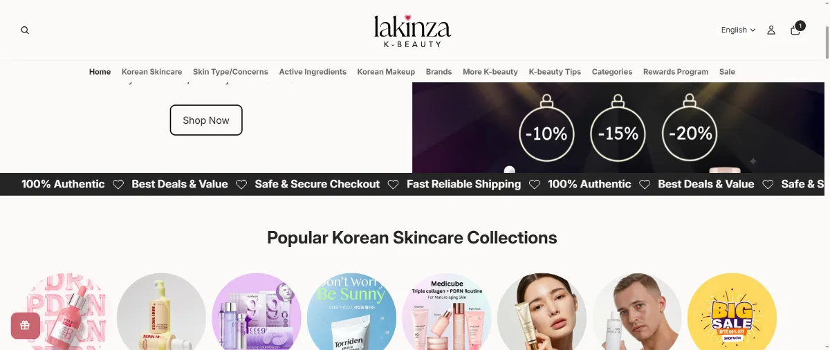 The Lakinza K-beauty home page