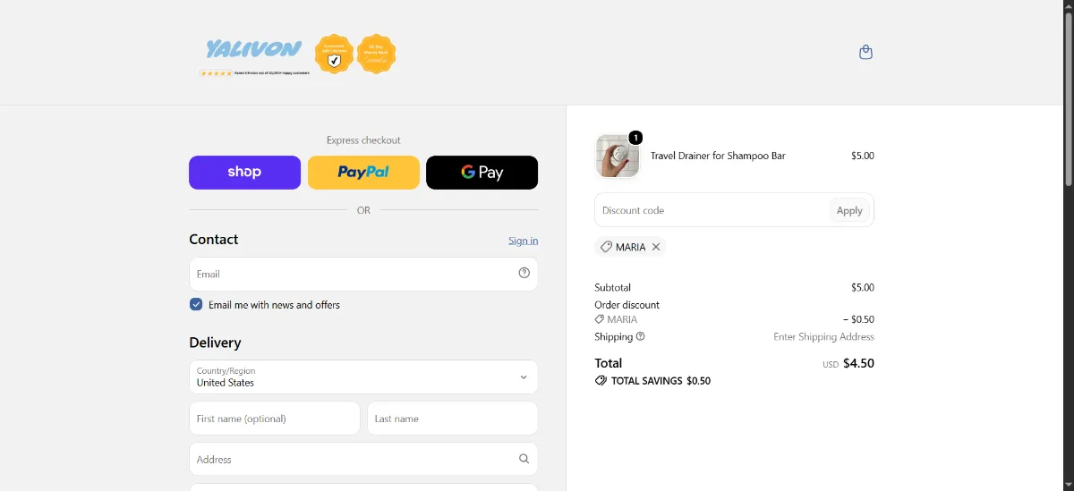 The Nomadique Co checkout, with the discount code box