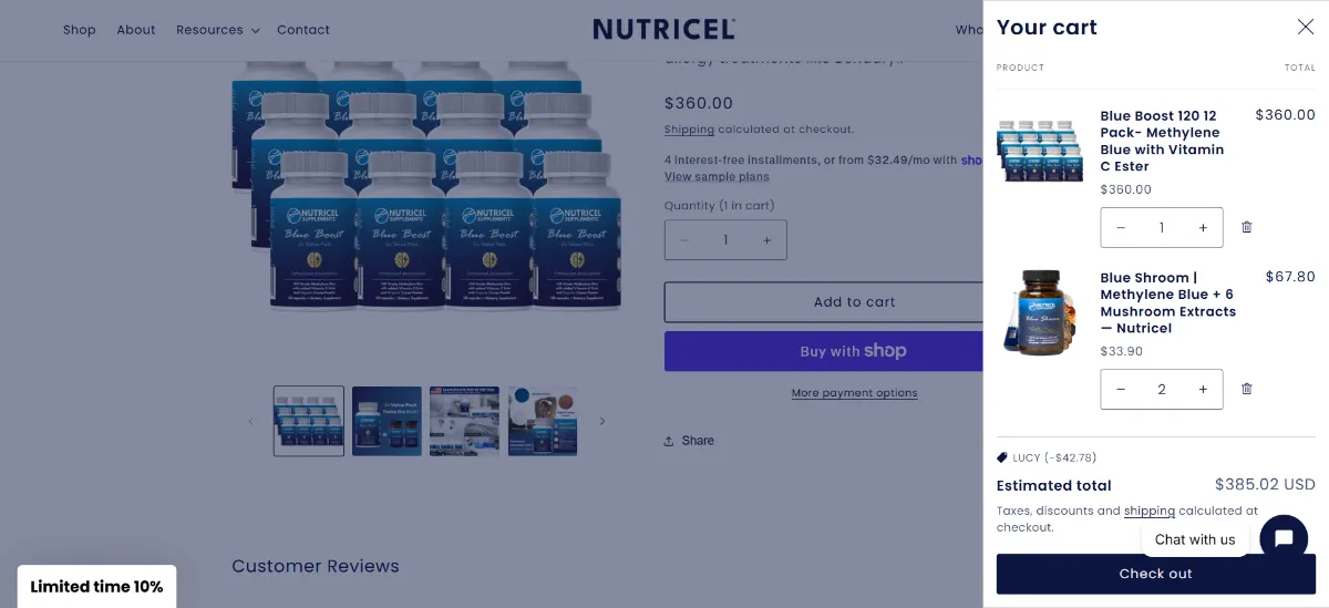 The Nutricel Supplements cart