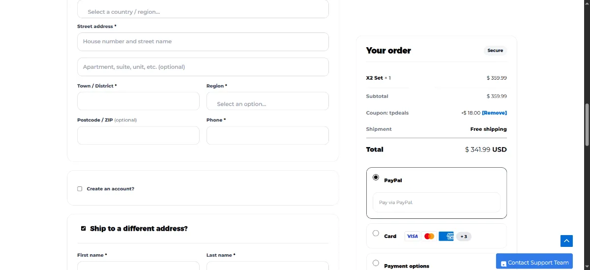 The Sofabaton Universal Remote checkout, with the discount code box