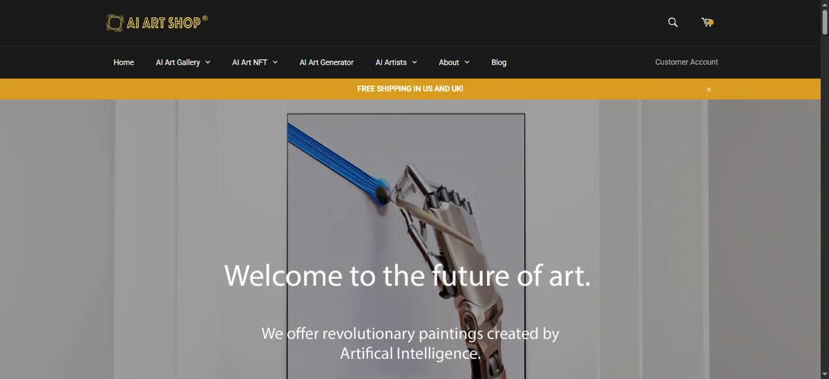 The AI Art Shop home page