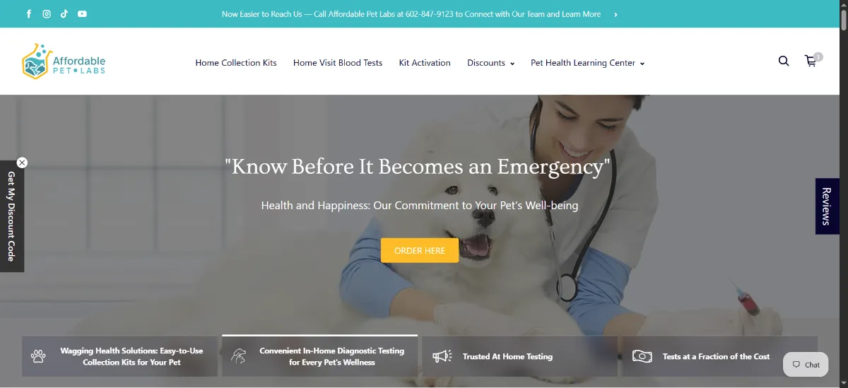 The Affordable Pet Labs home page